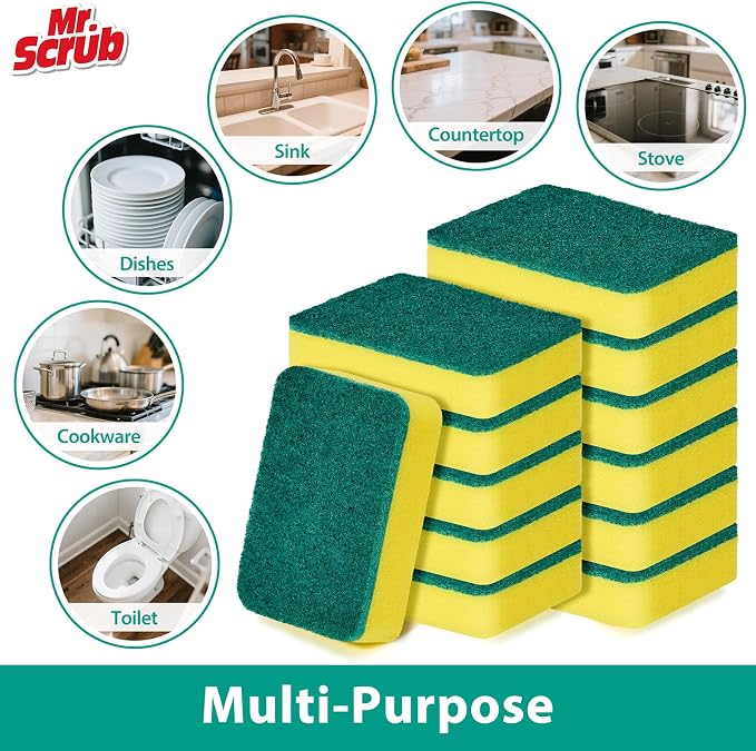 Sponges Kitchen Scrub Dish Sponge Scouring Pad, 48 Pack Cleaning Brush Scrubber - Image 5