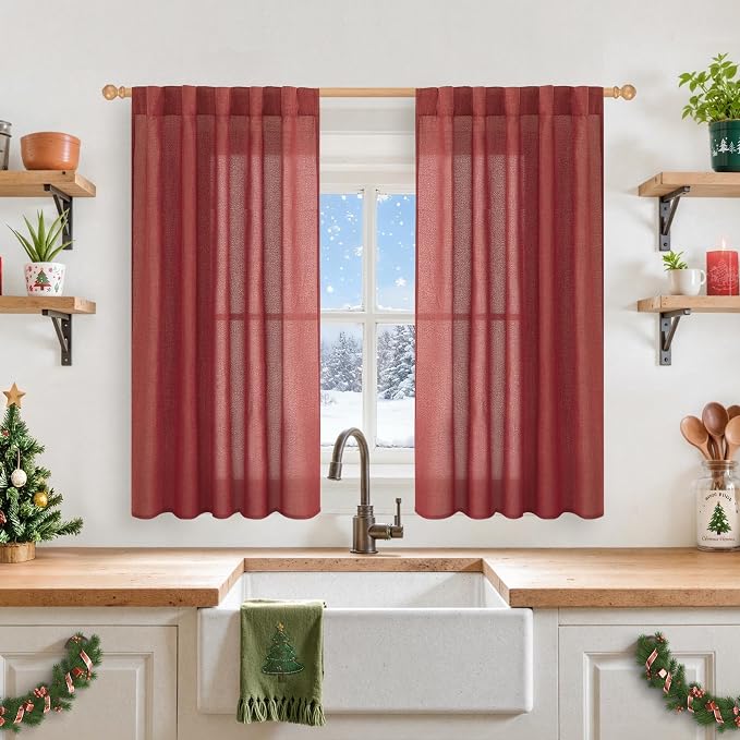 YoungsTex Red Linen Curtains 45 Inch Length - Image 2