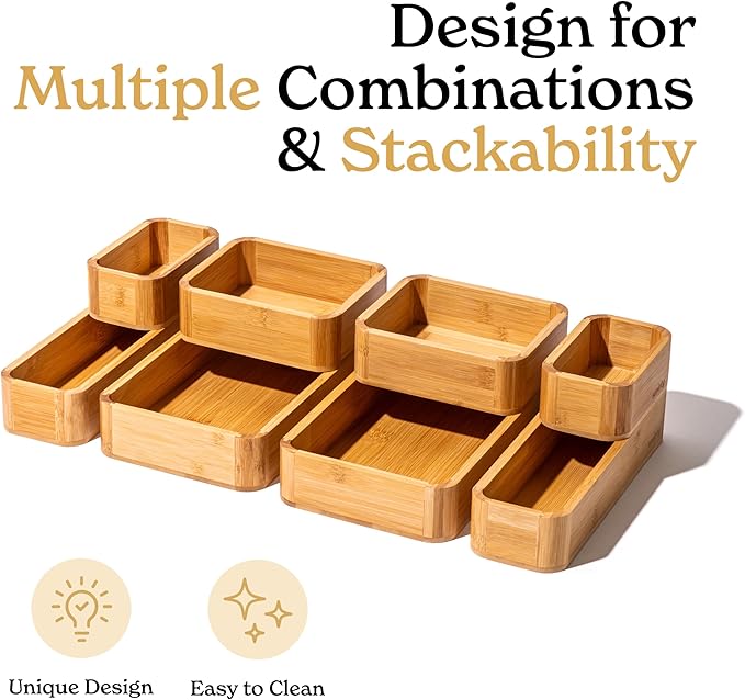 SMIRLY 8-Piece Bamboo Kitchen Drawer Organizer Set - Image 5