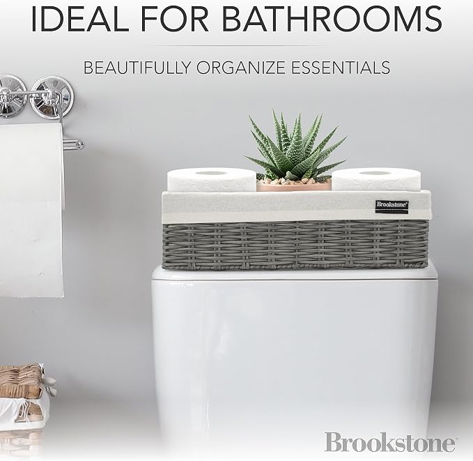 Brookstone Wicker Shelf Storage Basket Decorative Shelf Bin, bathroom - Image 2