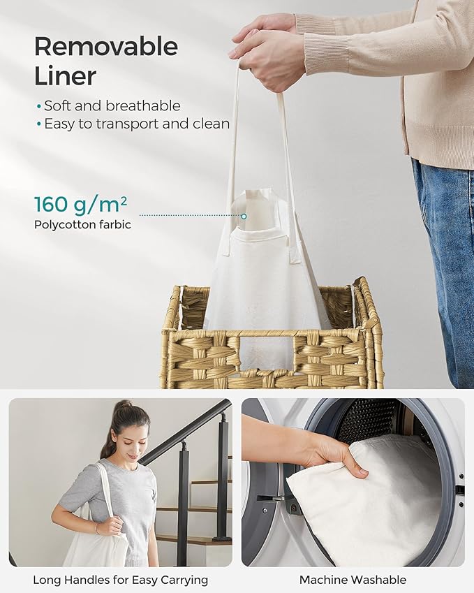 SONGMICS Laundry Hamper with Lid, 23.8 Gallon Synthetic Rattan Clothes Laundry - Image 6