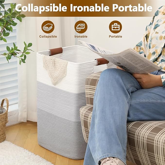 Laundry Hamper 96L Extra Large Laundry Basket, Woven Blanket Basket, Cotton - Image 5