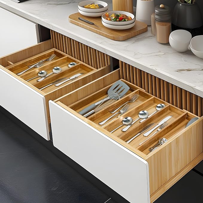 VaeFae Acacia Kitchen Silverware Organizer, Cutlery Drawer Organizer - Image 7