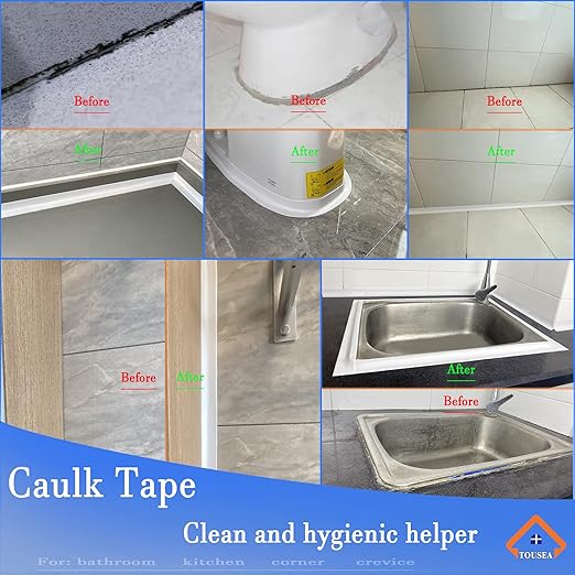 TOUSEA White Caulk Tape for Bathtub Self Adhesive, 1.5" x 19.7Ft sealant Caulk - Image 3