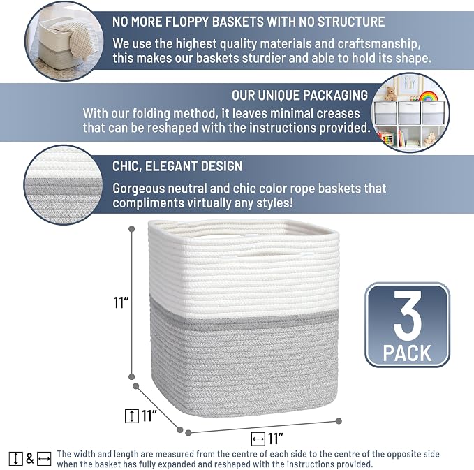 NaturalCozy Storage Cubes 11 Inch Cotton Rope Woven Baskets - Image 2
