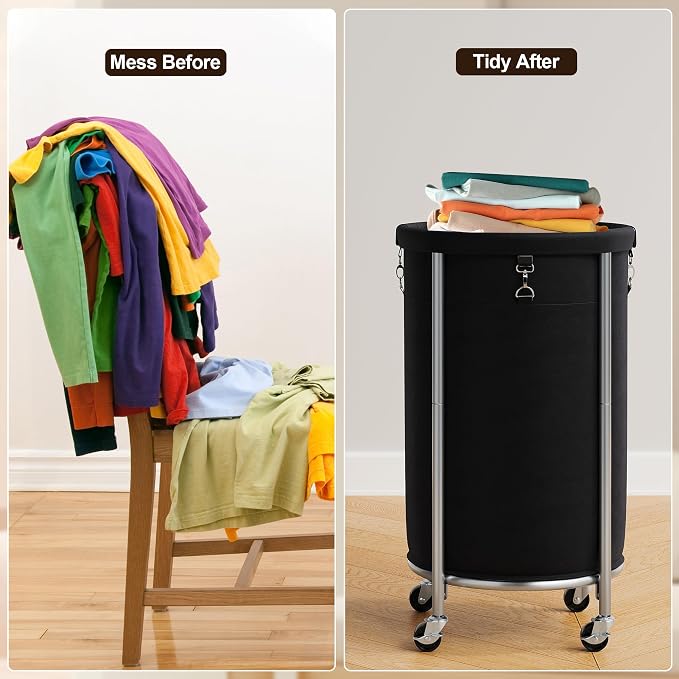 ELYKEN Laundry Hamper with Wheels, 110L Rolling Laundry Basket, Round Laundry - Image 7