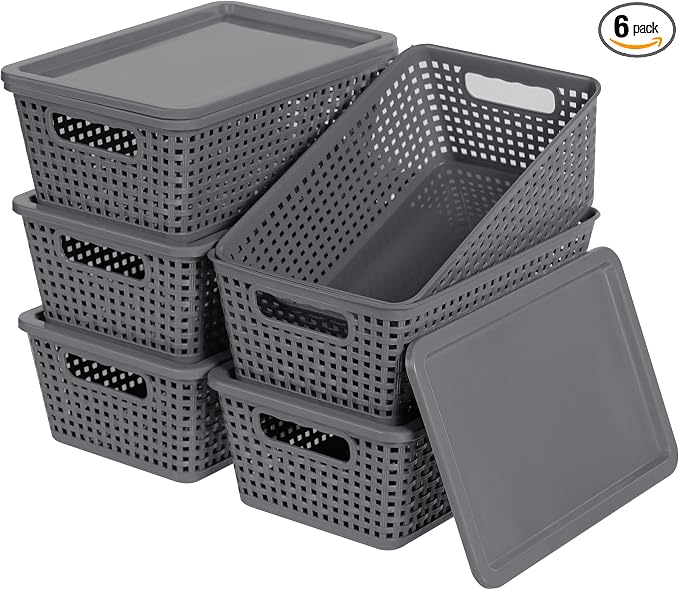 Plastic Storage Baskets With Lid, Storage Bins by Unknown