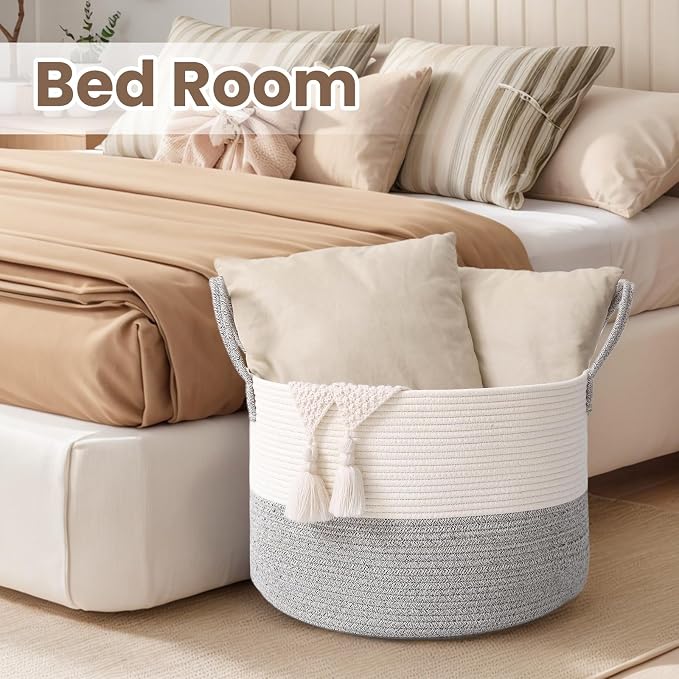 Woven Blanket Basket, 115L Large Rope Storage Bin - Image 6