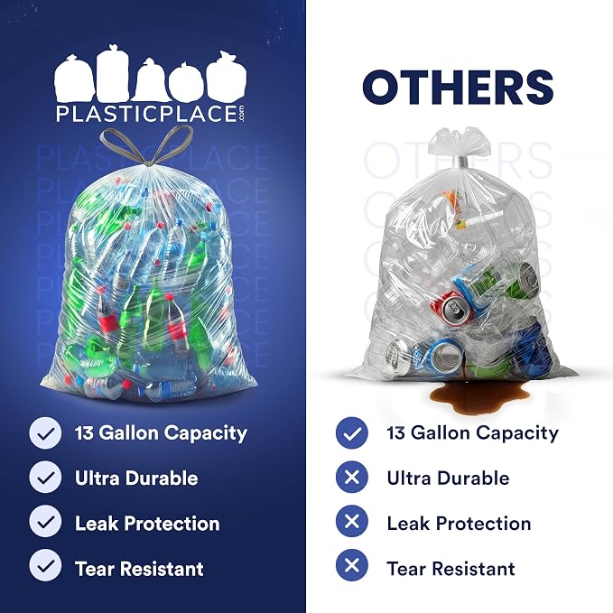 Plasticplace 32-33 Gallon Recycling Bags │ 0.9 Mil │ Clear Drawstring Garbage - Image 5