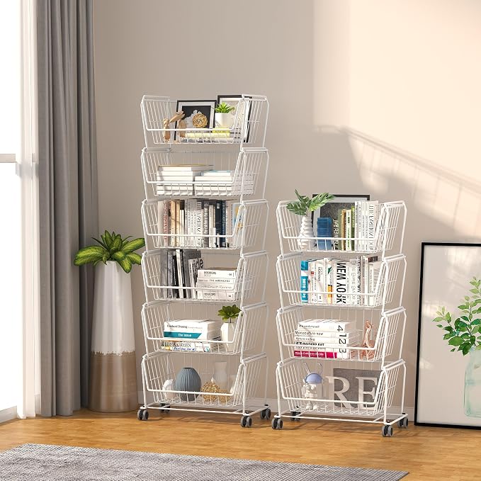PUSDON Stackable Metal Storage Carts, Dual Use Shelf - Image 3