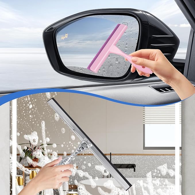 2-Pack Shower Squeegee for Glass Doors, 10 inch Silver Stainless Steel & 5 inch - Image 3