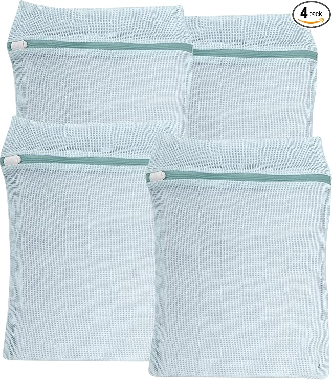 4-Piece Blue Medium Durable Organic Cotton Mesh Laundry Bags by NAHADS
