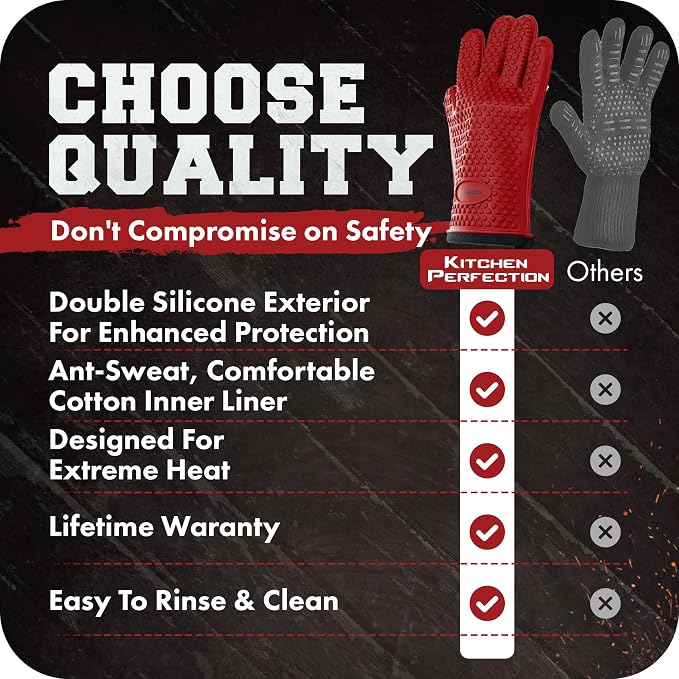 KITCHEN PERFECTION S Silicone Smoker Oven Gloves -Extreme Heat Resistant BBQ - Image 8