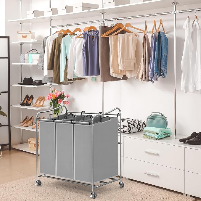 Simple Houseware Heavy-Duty 3-Bag Laundry Sorter Cart - Image 3
