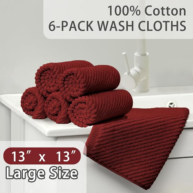 VOOVA & MOVAS Red Washcloths, Bath Hand Towels Set - Image 3