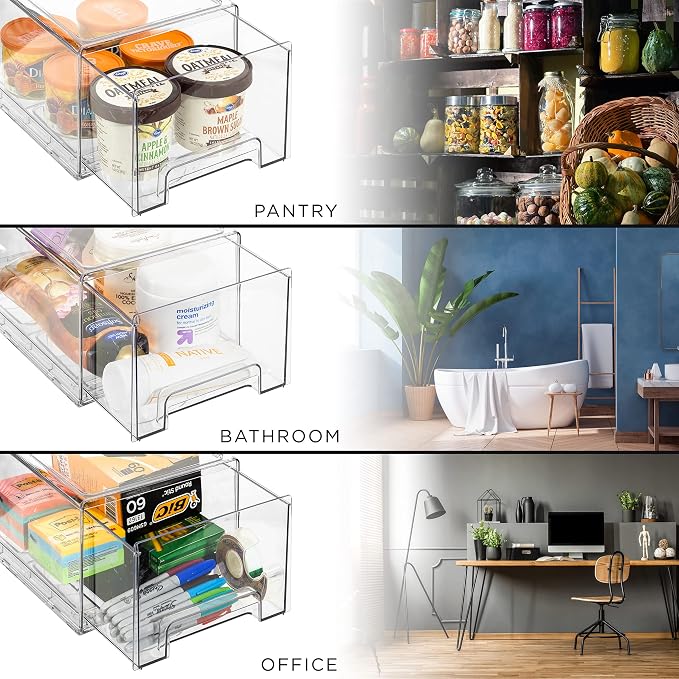 Sorbus Large Clear Storage Drawers – Stackable Pull-Out Storage Bins - Image 5