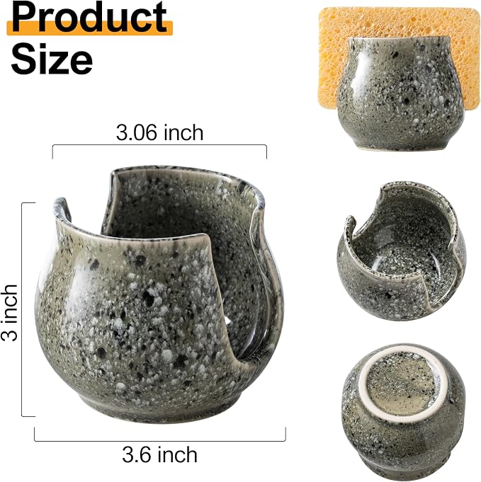 Ceramic Sponge Holder, Kitchen Sponge Holder Sink Caddy Organizer Dish Rack - Image 4