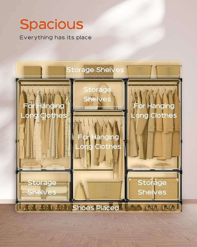Clothes Rack, Portable Closet, 81.1 Inch Large Capacity Wardrobe Closet - Image 4