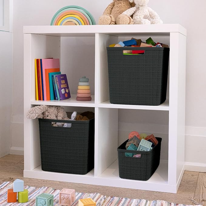 Curver Set of 8 Jute Slim Decorative Plastic Organization and Storage Baskets - Image 8
