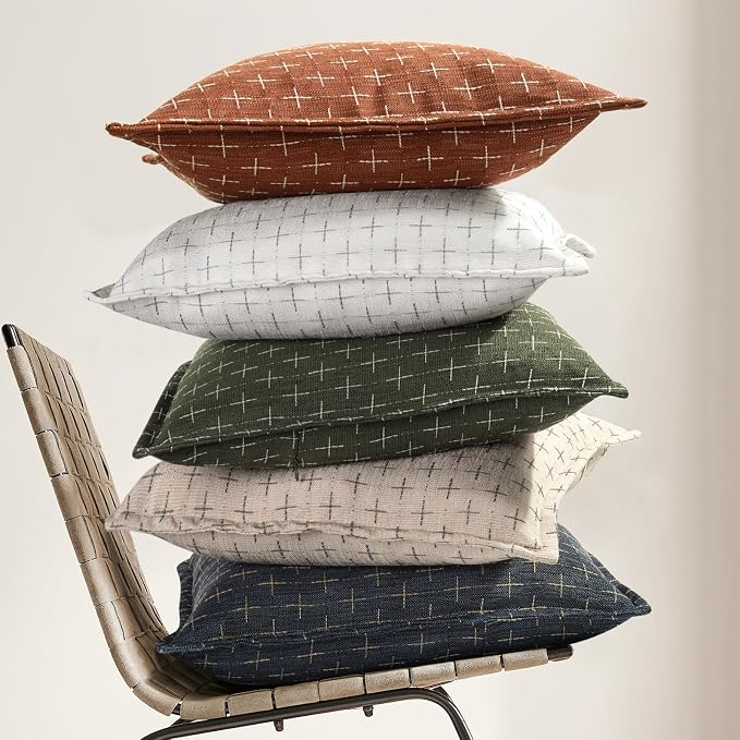 ZWJD Fall Throw Pillow Covers 26x26 Set of 2 Soft Polyester Textured Rust - Image 7