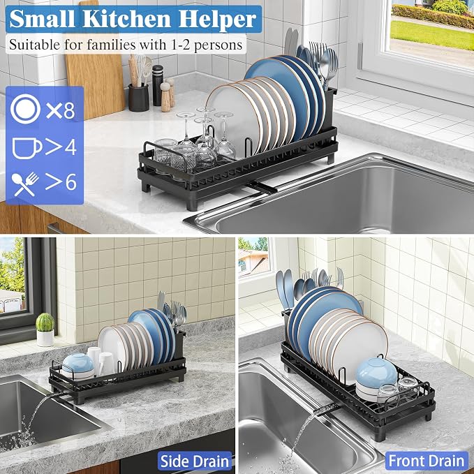 Small Dish Drying Rack, Compact Sink Dish Drainer Plate Rack Organizer - Image 2
