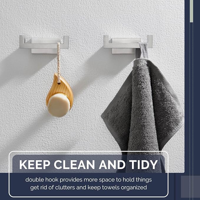 Angle Simple Bathroom Double Hook 2 PCS, SUS304 Stainless Steel Hand Towel - Image 7