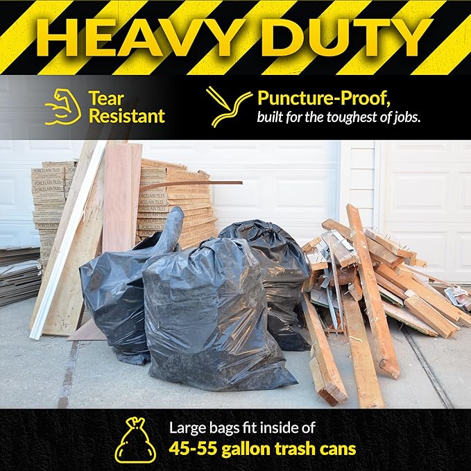 Reli. Contractor Garbage Bags 55 Gallon | 40 Trash Bags | Heavy Duty | Black - Image 2