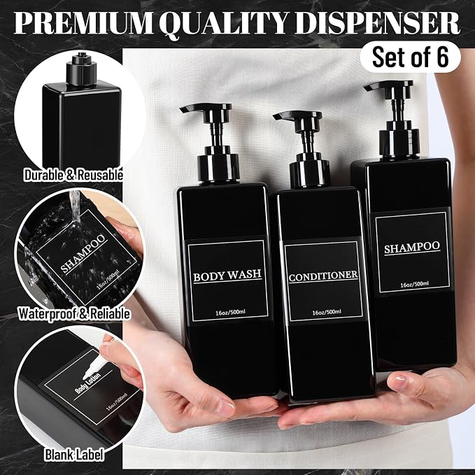 Tanlade 6 Pcs Shampoo and Conditioner Dispenser Bottles 16oz Modern Shower Soap - Image 3