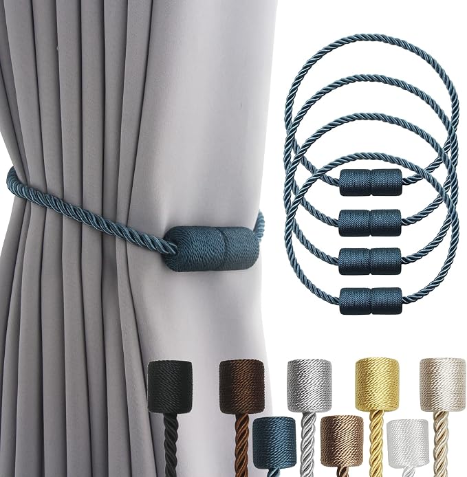 4 Pack Blue Strong Magnetic Curtain Tiebacks Outdoor Elegant Decorative Tie by CurtainTiebacks