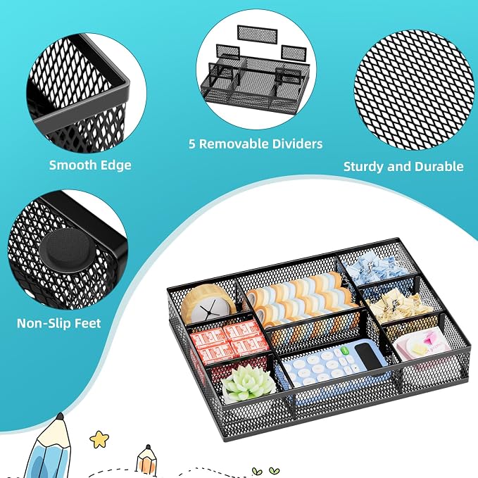 Marbrasse 2 Pack Desk Drawer Organizer, Mesh Drawer Organizer Tray - Image 6