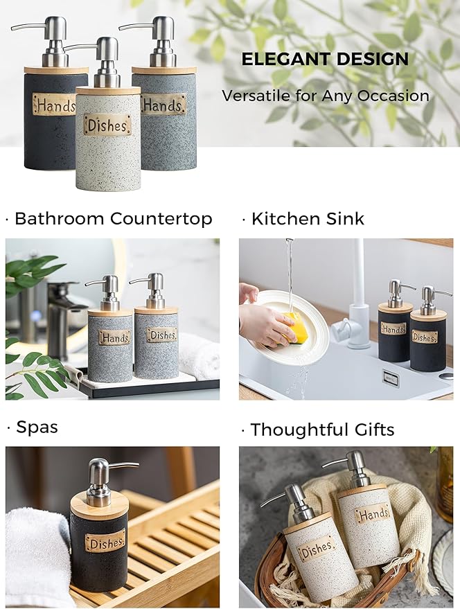 Hand and Dish Soap Dispenser Set, Ceramic Kitchen Soap Dispenser - Image 4