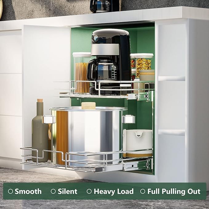 LOVMOR 2 Tier Individual Pull Out Cabinet Organizer 11"W x 21"D, Slide Out - Image 2
