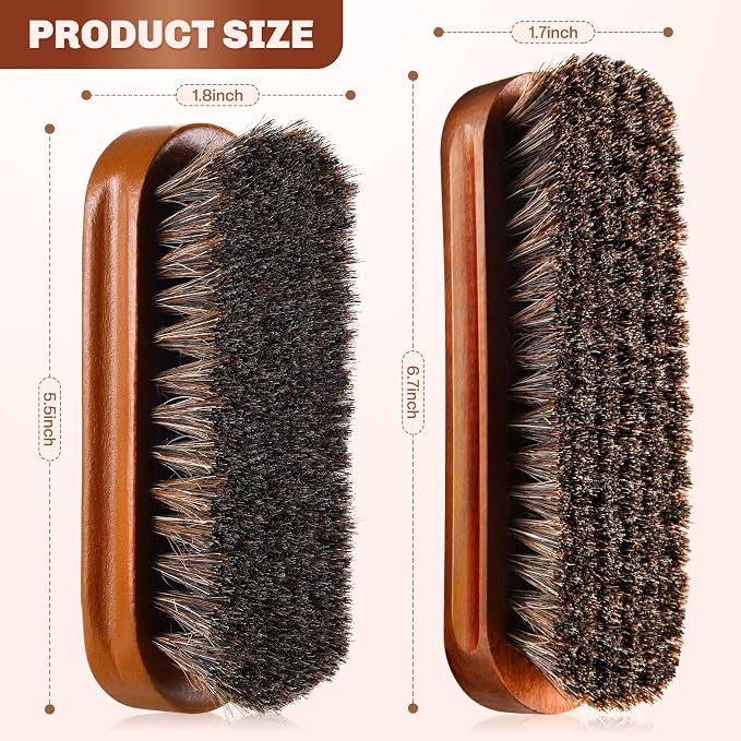 2 Pcs Horsehair Shine Shoes Brush Kit Polish Dauber Applicators Cleaning - Image 2