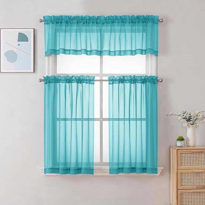 Chyhomenyc Turquoise Sheer Curtains 36 inch Length 2 Panels, Light Filtering - Image 2