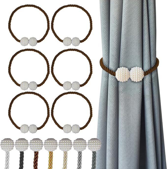 Hion Magnetic Curtain Tiebacks Dark Brown 6 Pack, Curtain Tiebacks Buckles by Hion