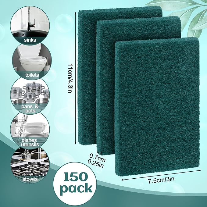 Hoolerry 150 Pcs Heavy Duty Scouring Pads Non Scratch Household Scrub Pads - Image 2