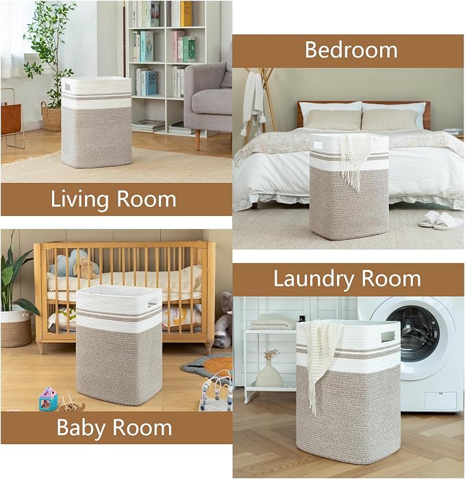 OIAHOMY Laundry Hamper-Laundry Basket, Tall Cotton Storage Basket - Image 6