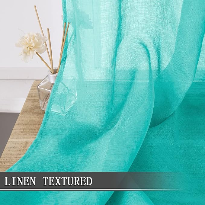 Tollpiz Short Sheer Curtain Linen Textured Bedroom Curtains Sheer Light - Image 2