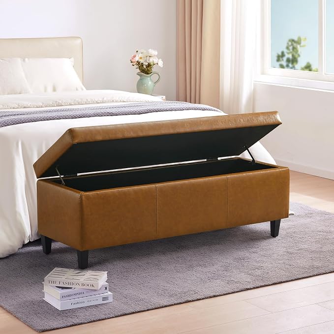 HUIMO Faux Leather Storage Ottoman Bench 50.3 Inch Extra Long PU Upholstered - Image 3