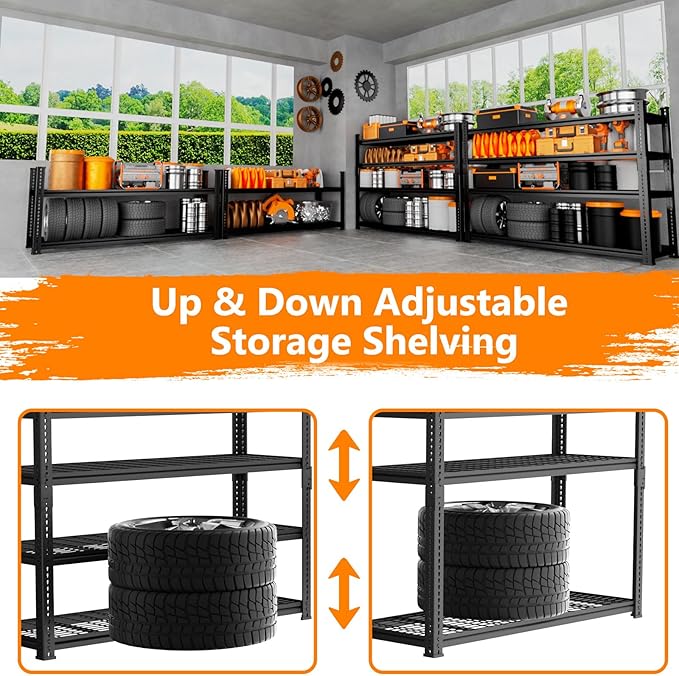 Storage Shelves Heavy Duty 2 PCS, 4-tier Adjustable Metal Industrial Utility - Image 5