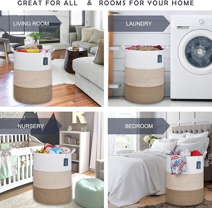 COMSE Extra Large Blanket Basket, Tall Woven Storage Basket, Nursery Hamper - Image 2