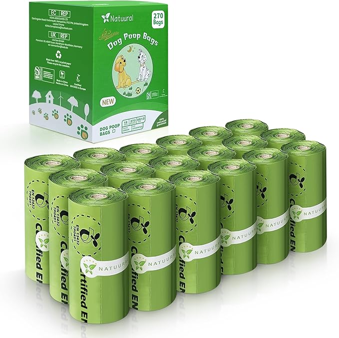 Certified Compostable Dog Poop Bags-270Bags 18Rolls, Poop Bags by Welcometonatuural