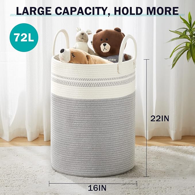 YOUDENOVA Woven Rope Laundry Hamper Basket, 72L Tall Luandry Basket, Baby - Image 3
