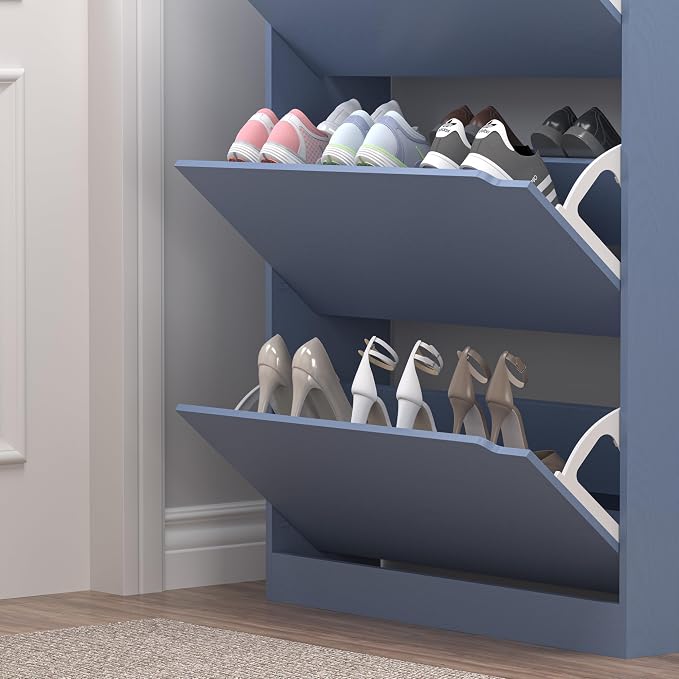 Shoe Cabinet with 3 Flip Drawers, Hidden Wood Shoe Cabinet, Freestanding Shoe - Image 6