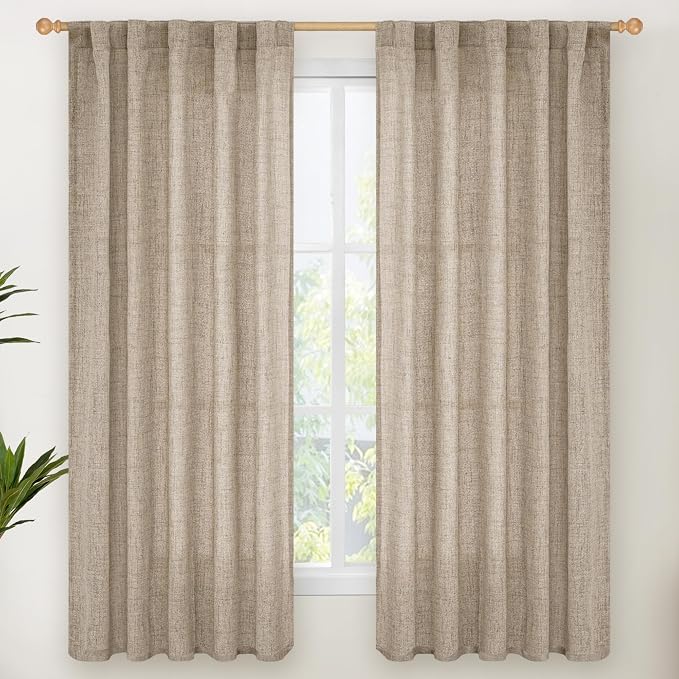 YoungsTex Dark Oatmeal Linen Curtains 63 Inch Length by YoungsTex