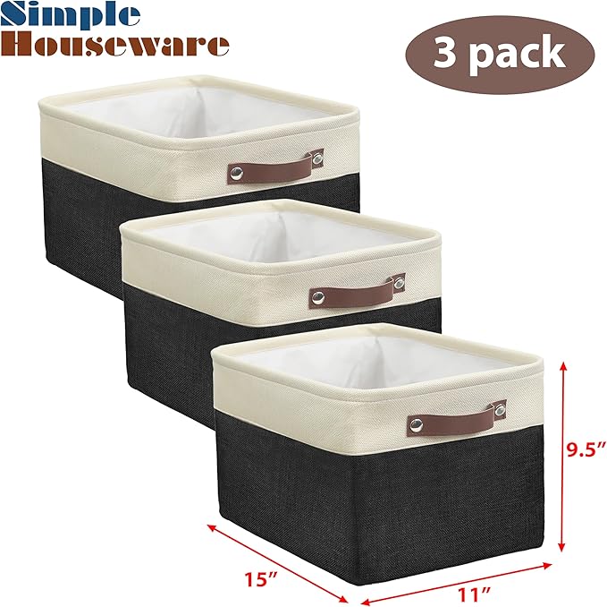 SIMPLE HOUSEWARE Large Fabric Storage Bin, 3 Pack - Image 3