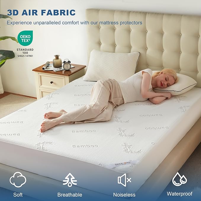 Waterproof Full Size Mattress Protector, Mattress Pad Fitted 6-15" Deep Pocket - Image 3