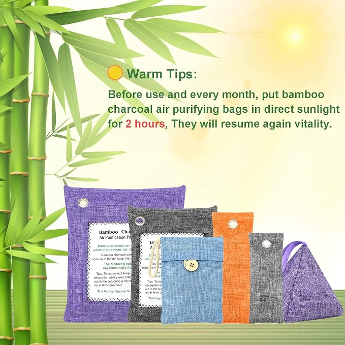 Charcoal Air Purifying Bags 12 Pack×100g Bamboo Charcoal Bags Odor Absorber - Image 2