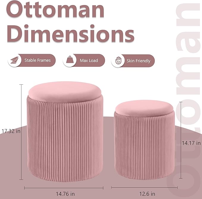 Round Ottoman with Storage Set of 2, Vanity Stool with Storage - Image 3