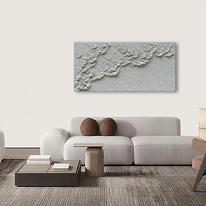 NANKAI Hand Painted White Minimalist Art Painting Ocean Waves Abstract Canvas - Image 4